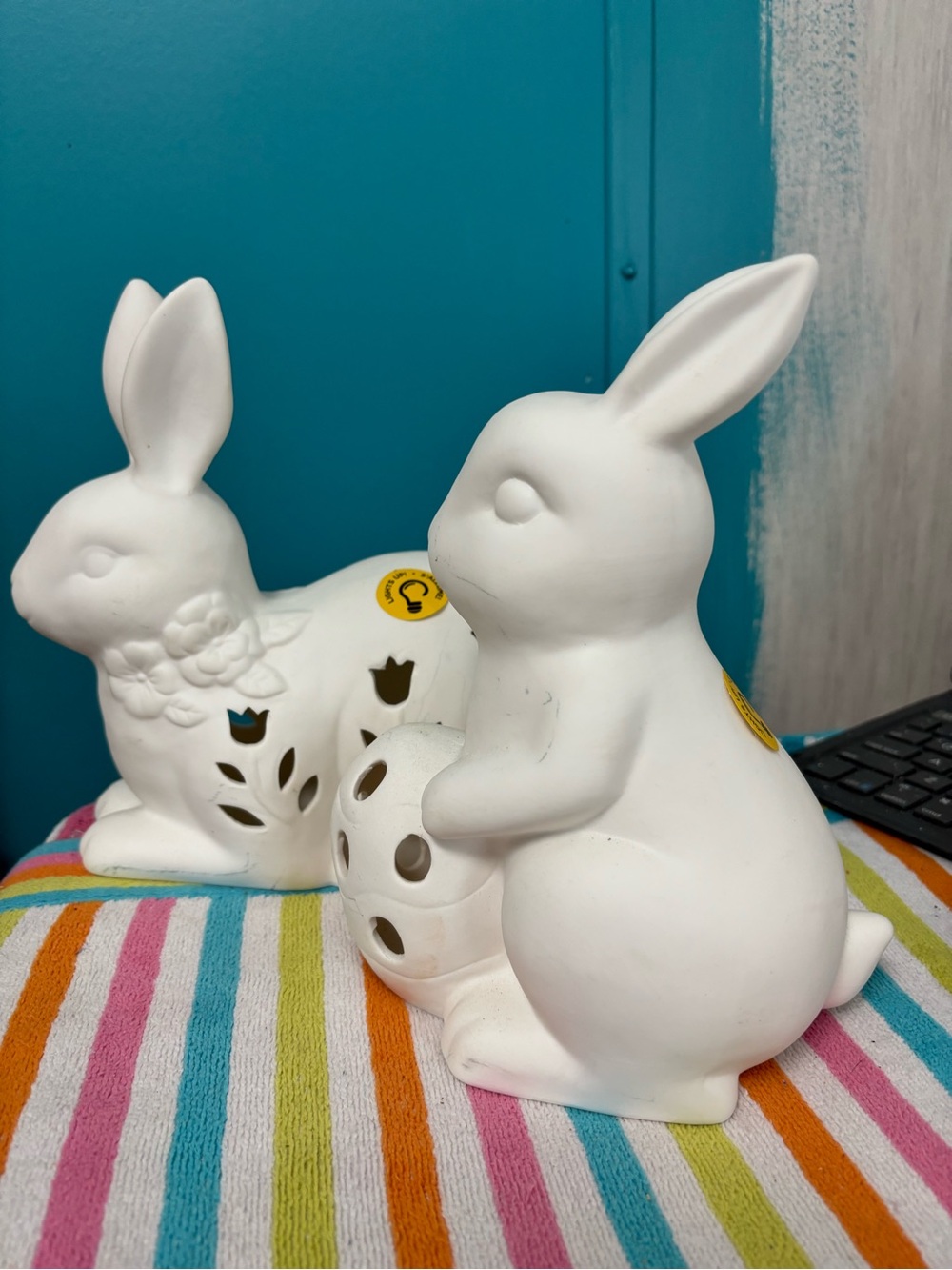 Michaels White Ceramic Bunny Lanterns - Pair